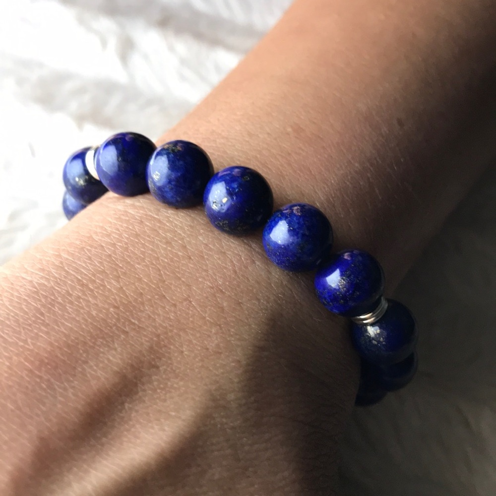 Handmade Blue Lapis Lazuli Stretch Unisex Bracelet